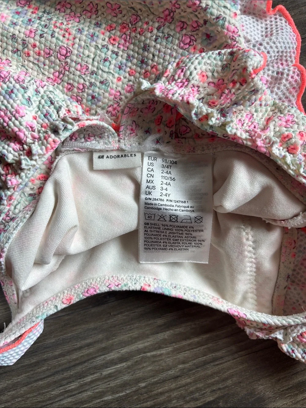 H&M Pink & White Floral Ruffle One-Piece swimsuit- size 3/4T